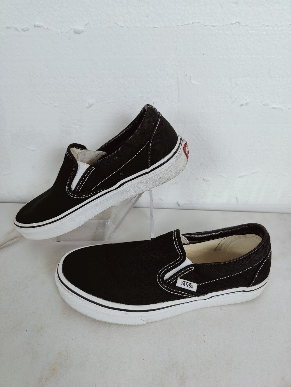 Vans Classic Slip On Black Canvas Sneakers, 4.5(M) 6(W)